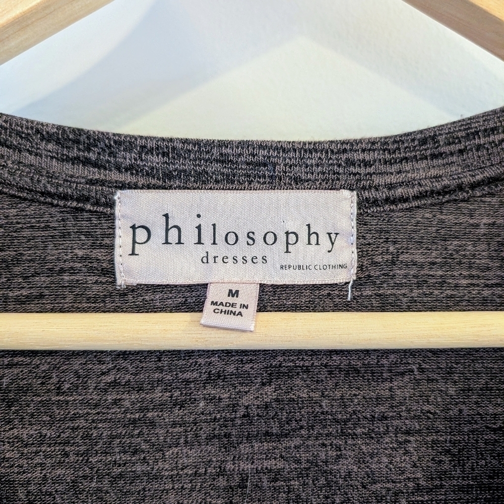 Philosophy Bodycon Long Sleeve Space Dye Dress Gray Black M Athleisure Midi - Picture 6 of 7